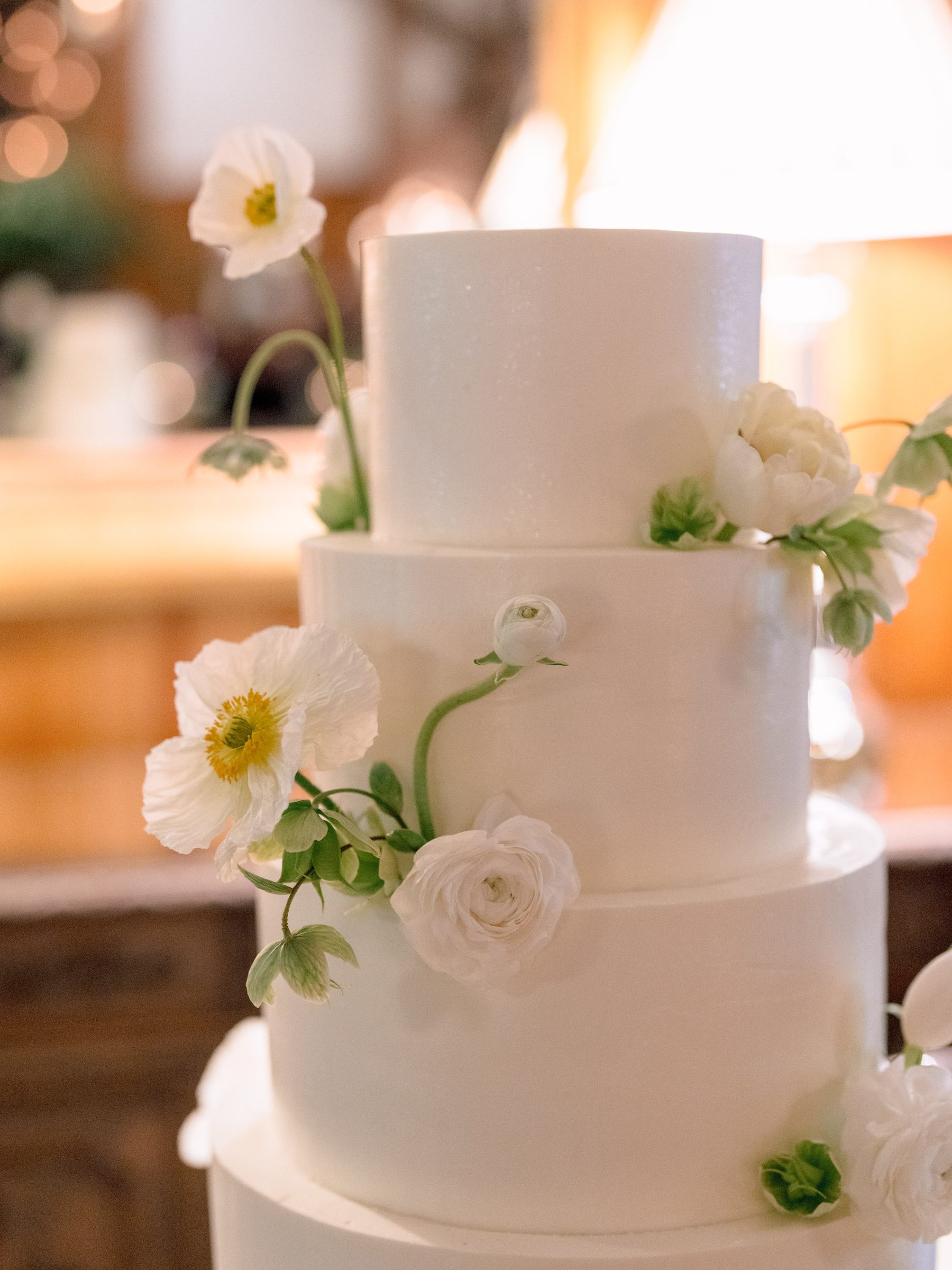 Bespoke wedding cake with white poppies by Mrs. Sugar Booger — Highlands, NC
